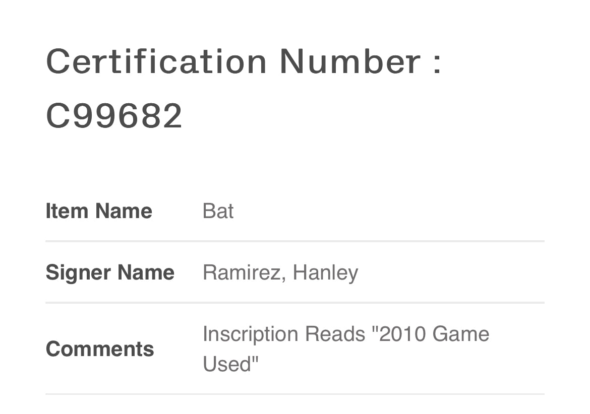 Hanley Ramirez 2010 Game Used Bat
