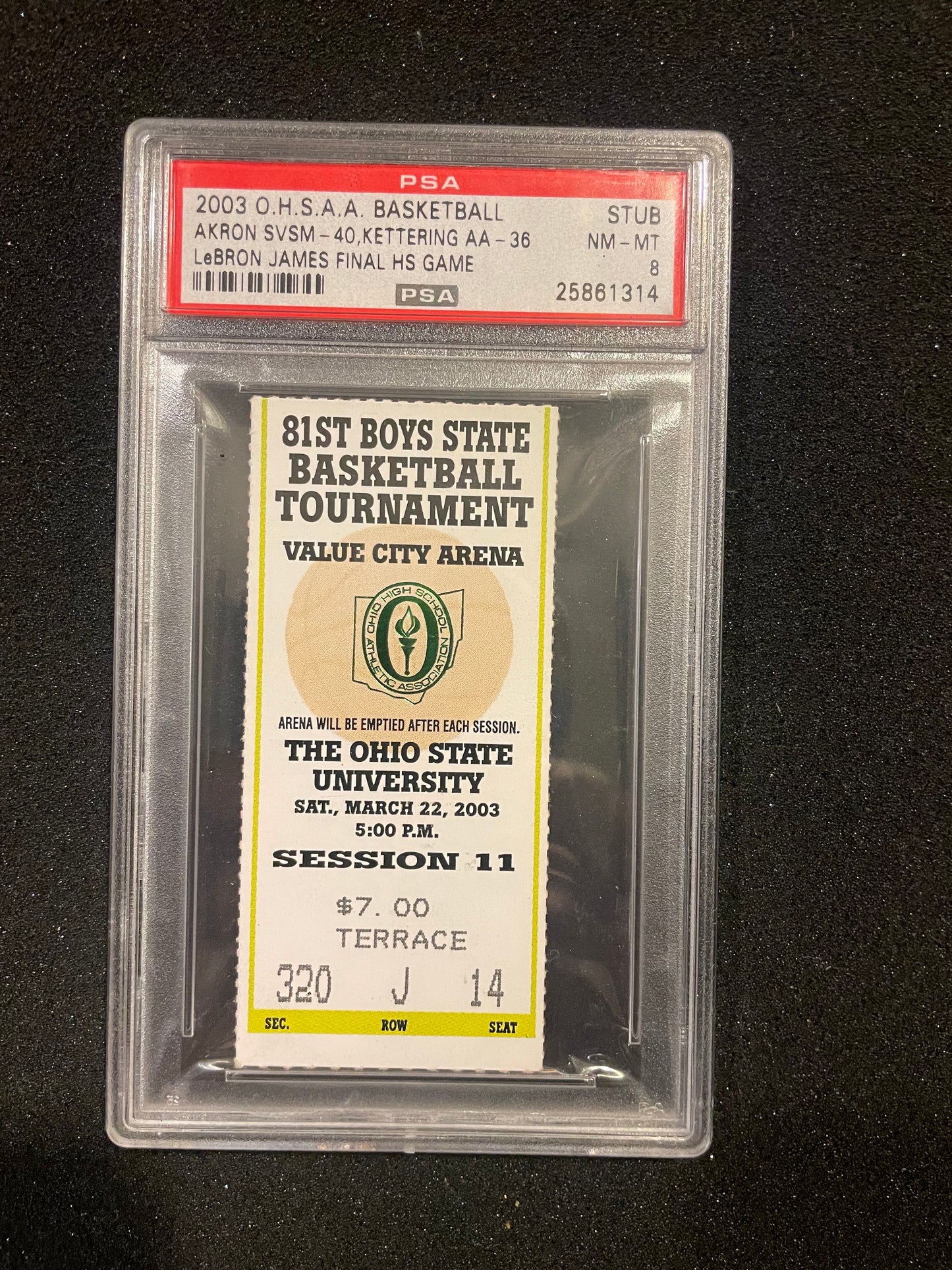 2003 LEBRON JAMES FINAL HIGH SCHOOL GAME TICKET STUB PSA 8